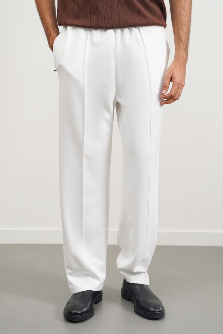 WHITE STRAIGHT KNITTED PANTS