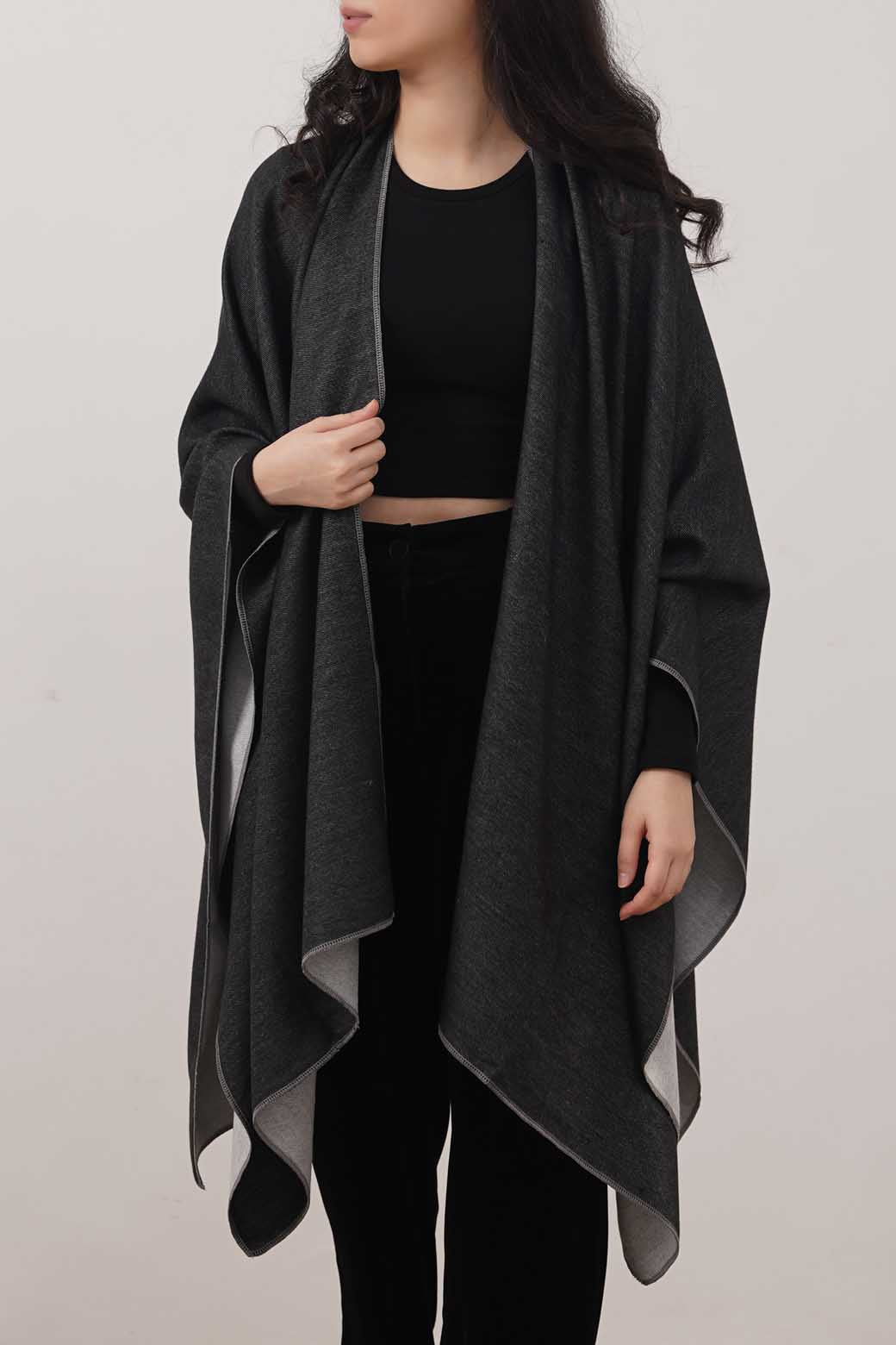 BLACK TWO TONE CAPE SHAWL