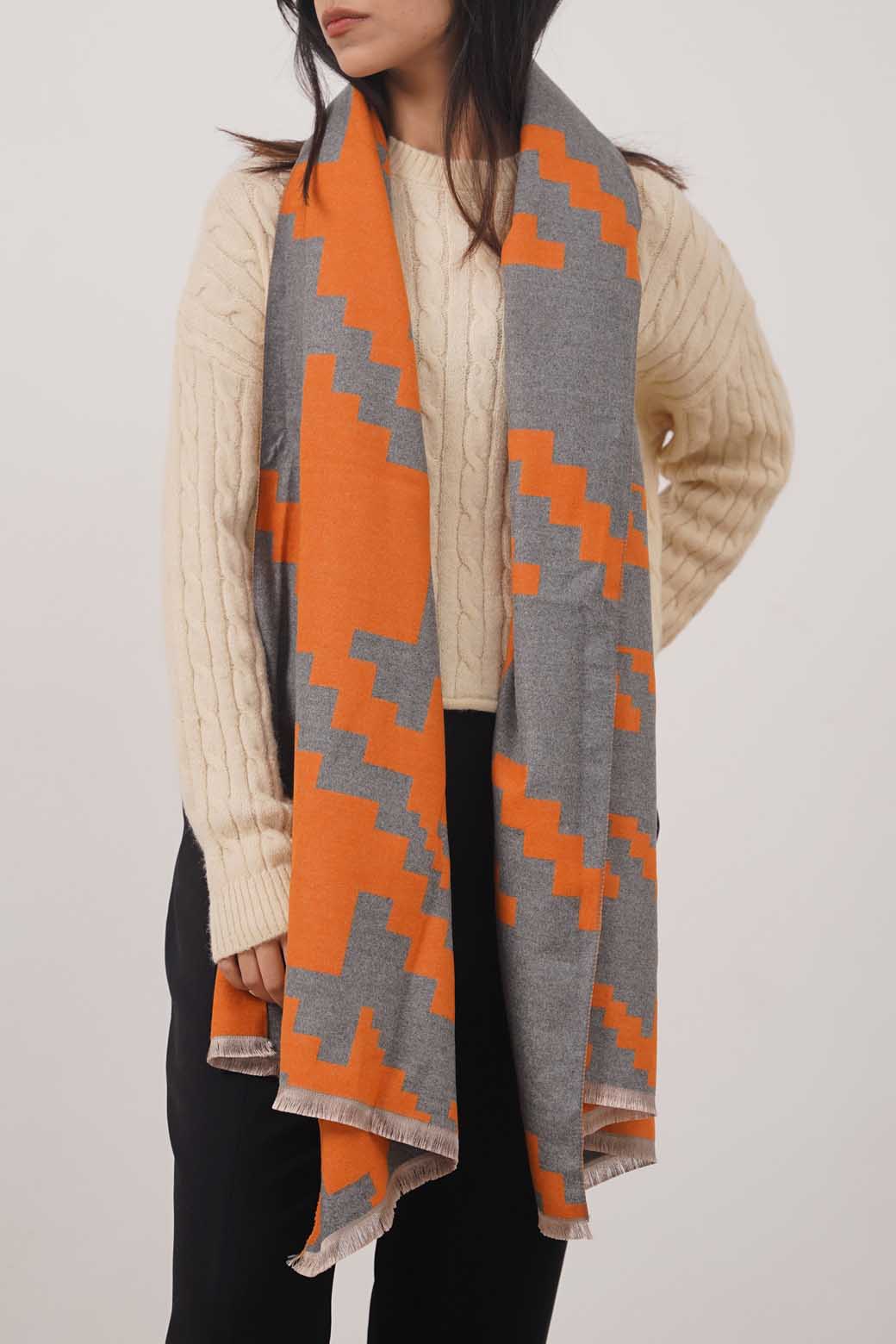 RUST BOLD HOUNDSTOOTH PATTERN SCARF