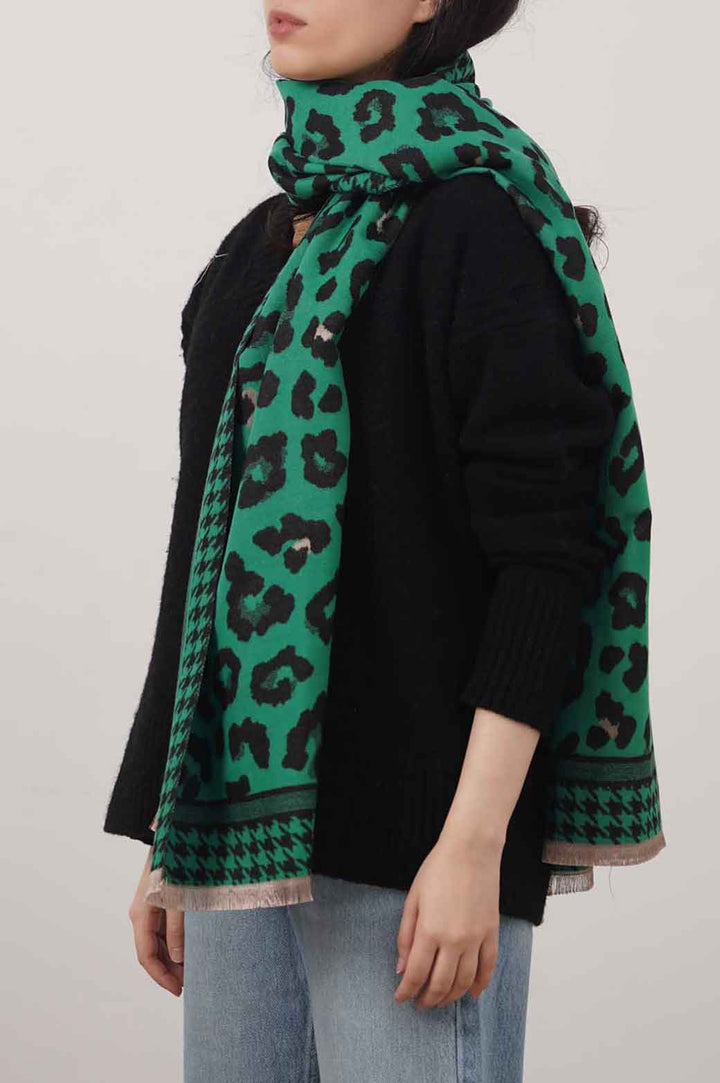 SEA GREEN JUNGLE PRINT WINTER SCARF