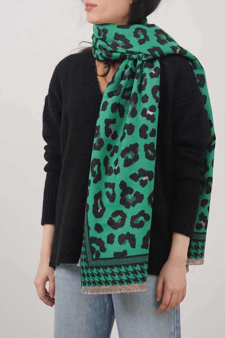 SEA GREEN JUNGLE PRINT WINTER SCARF