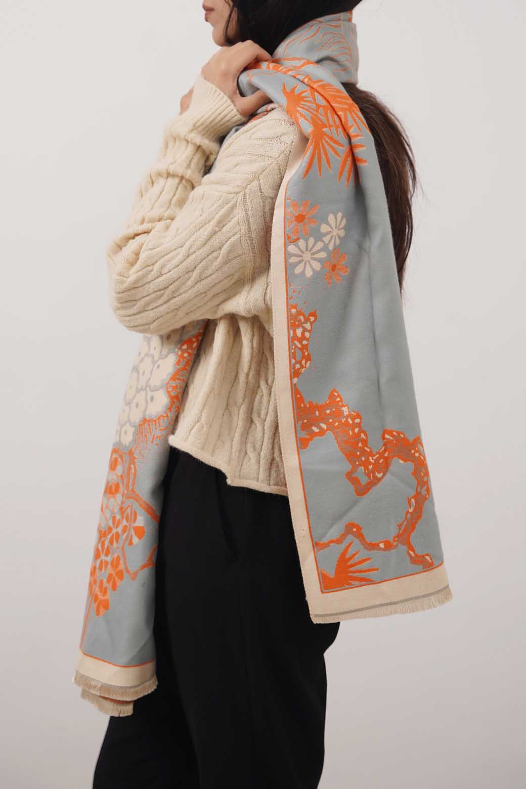 ORANGE CONTRAST FLORA PRINT SCARF
