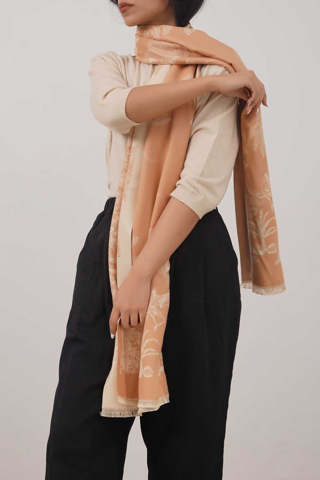 BEIGE FOREST THEMED SCARF