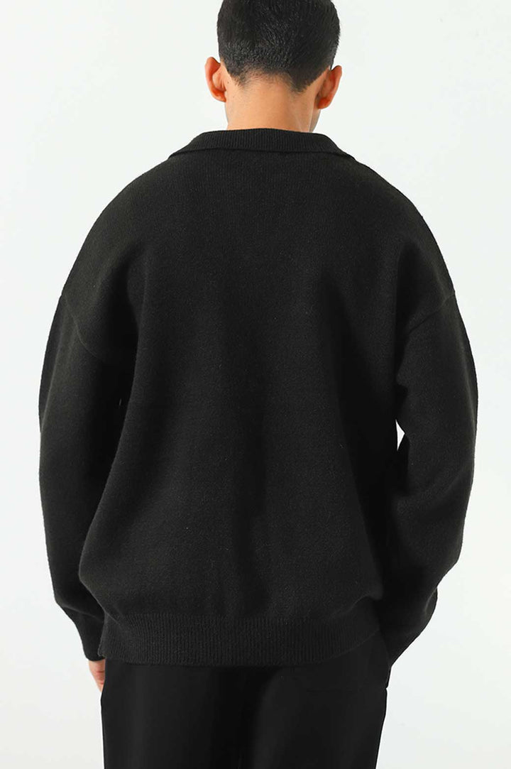 BLACK RELAX POLO SWEATER