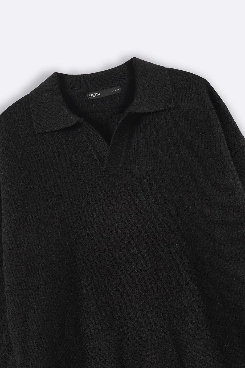 BLACK RELAXED POLO SWEATER