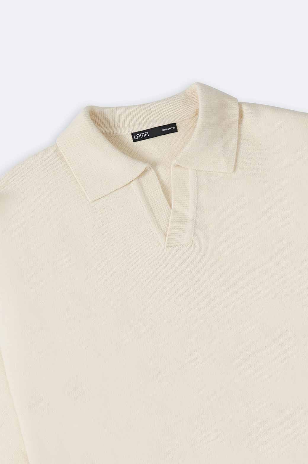 CREAM RELAX POLO SWEATER