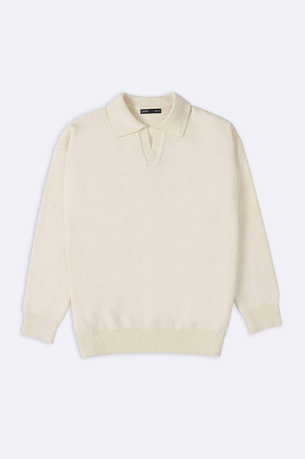 CREAM RELAX POLO SWEATER