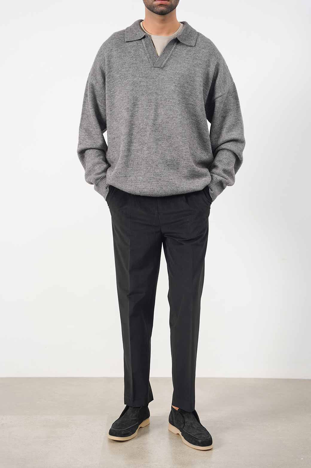 MELANGE GREY RELAX POLO SWEATER
