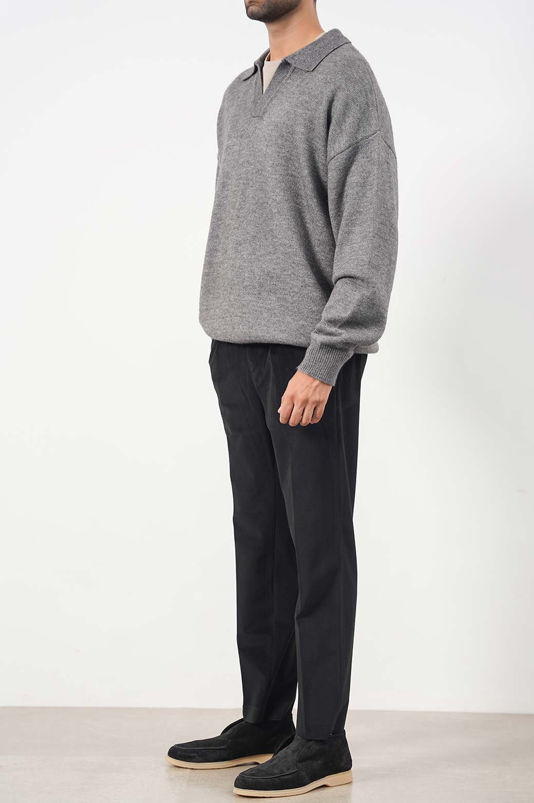 MELANGE GREY RELAX POLO SWEATER