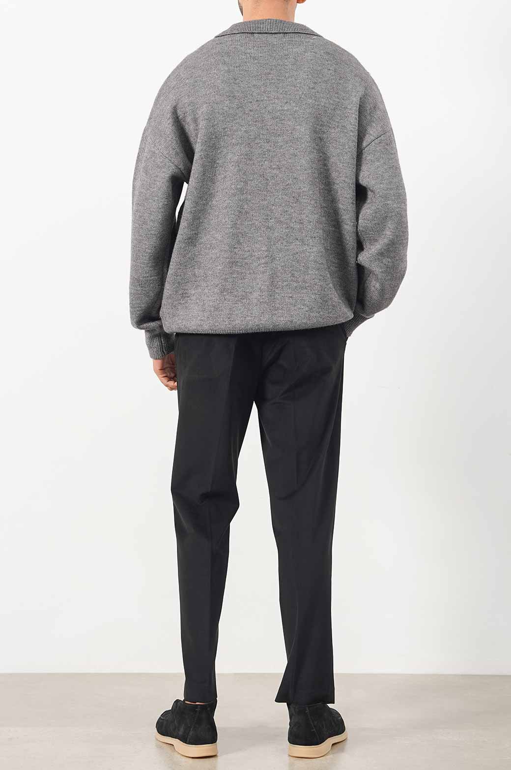 MELANGE GREY RELAX POLO SWEATER