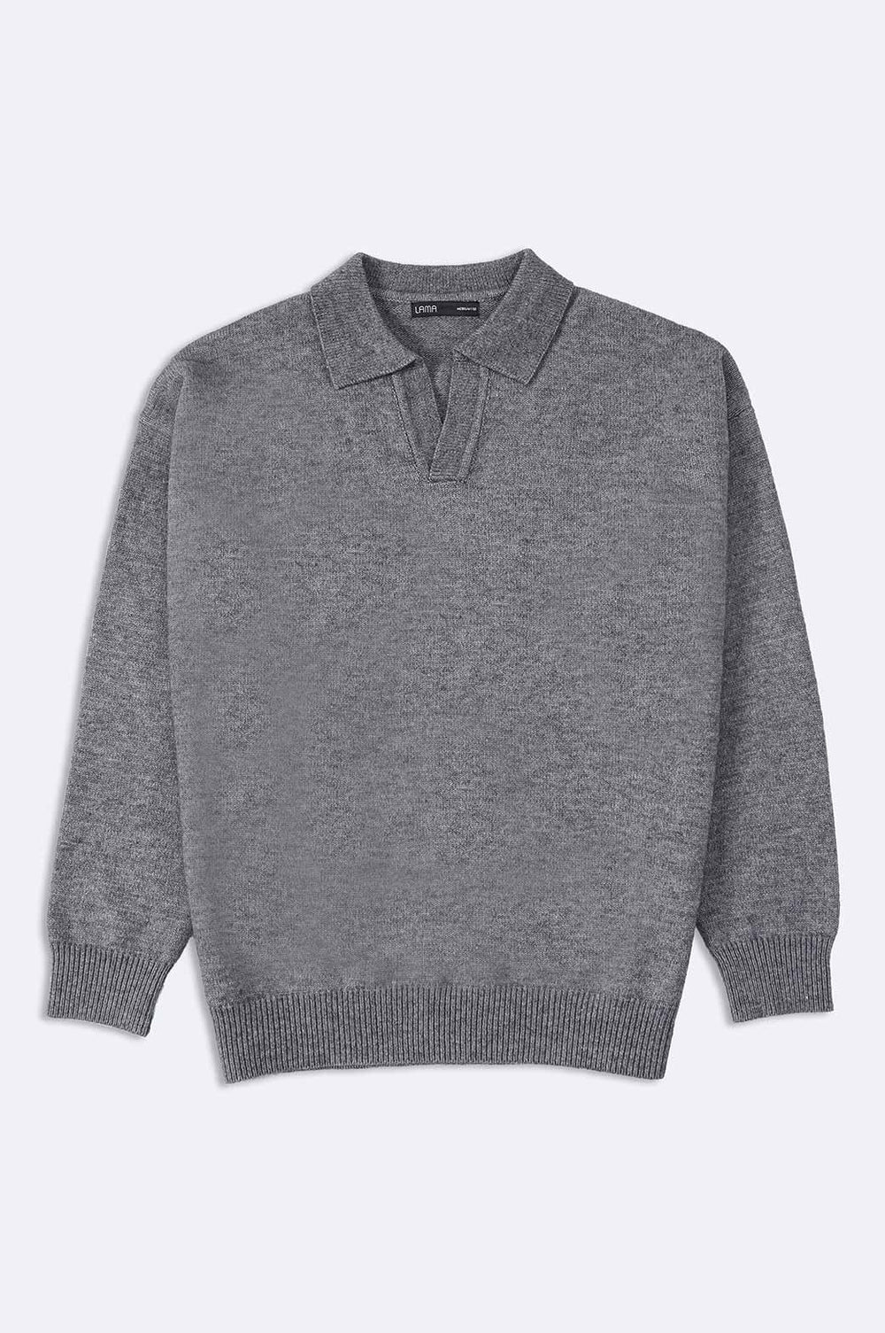 MELANGE GREY RELAX POLO SWEATER