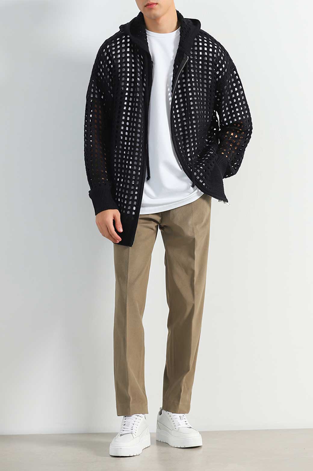 BLACK RELAXED MESH SWEATER