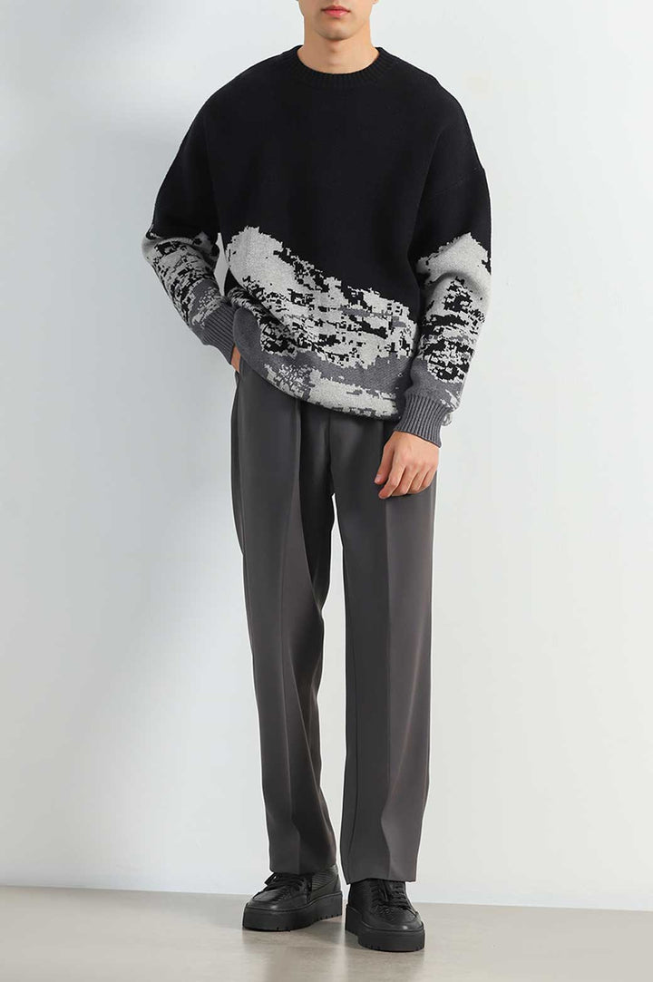 BLACK RELAXED ABSTRACT SWEATER