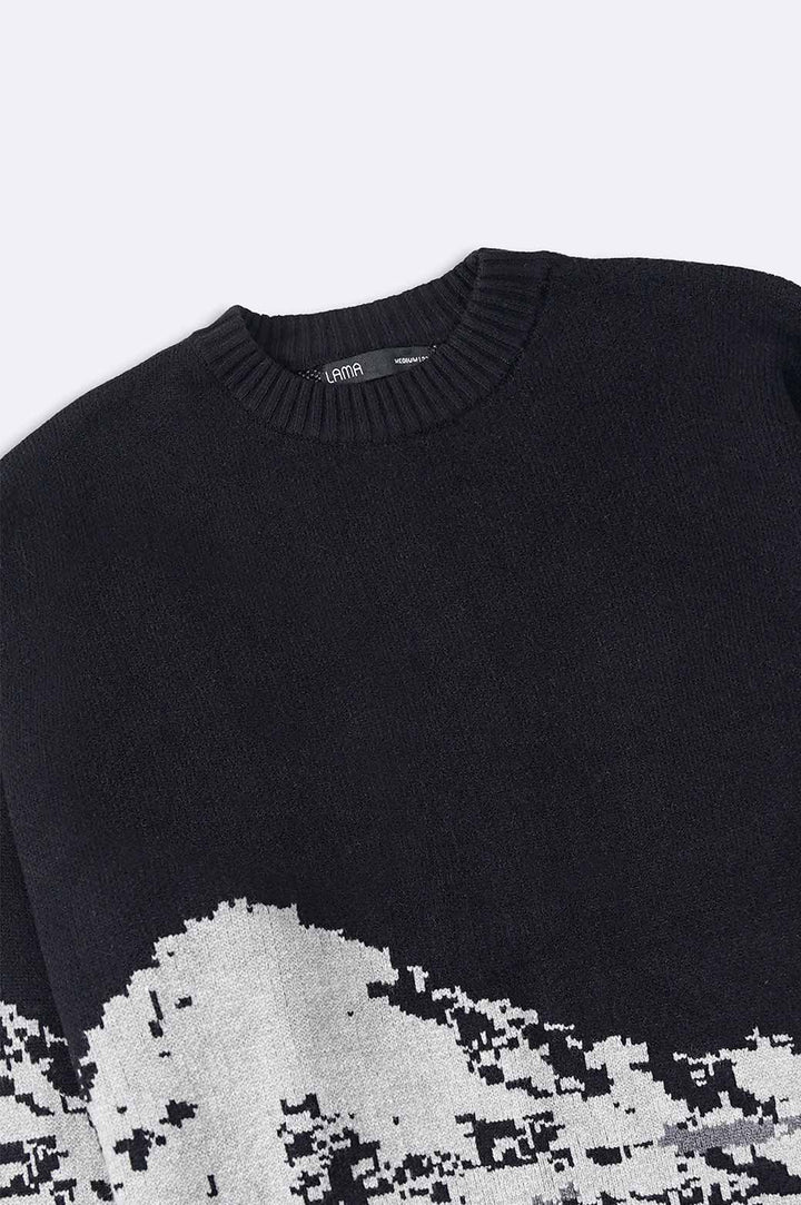 BLACK RELAXED ABSTRACT SWEATER