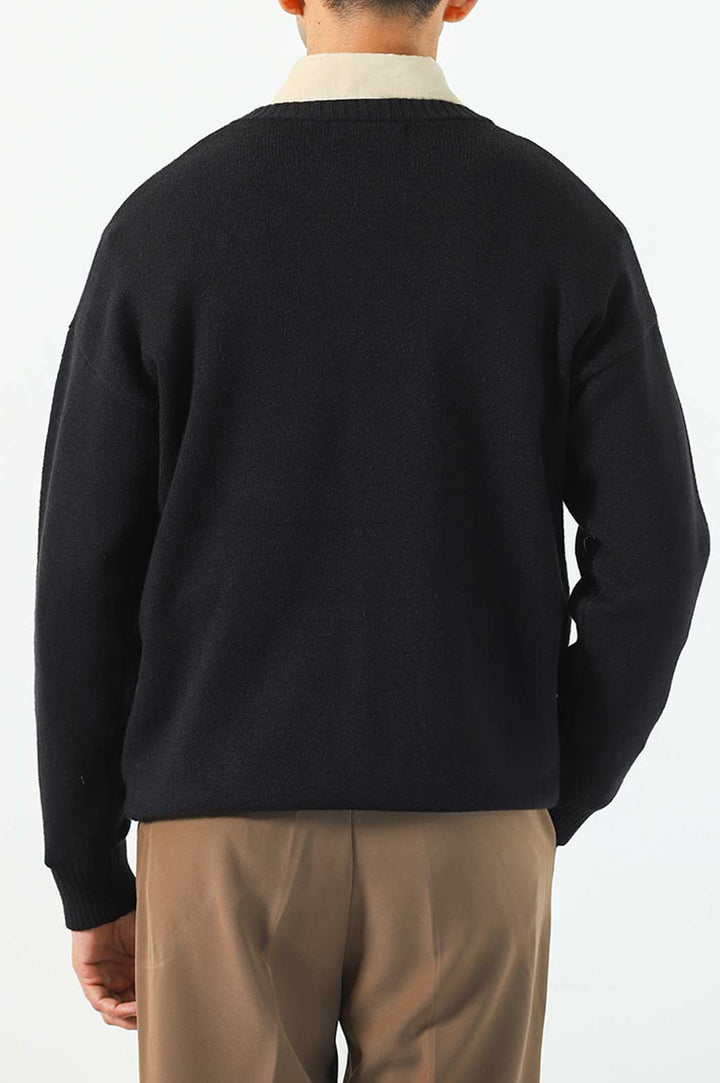 BLACK RELAXED CREW NECK SWEATER