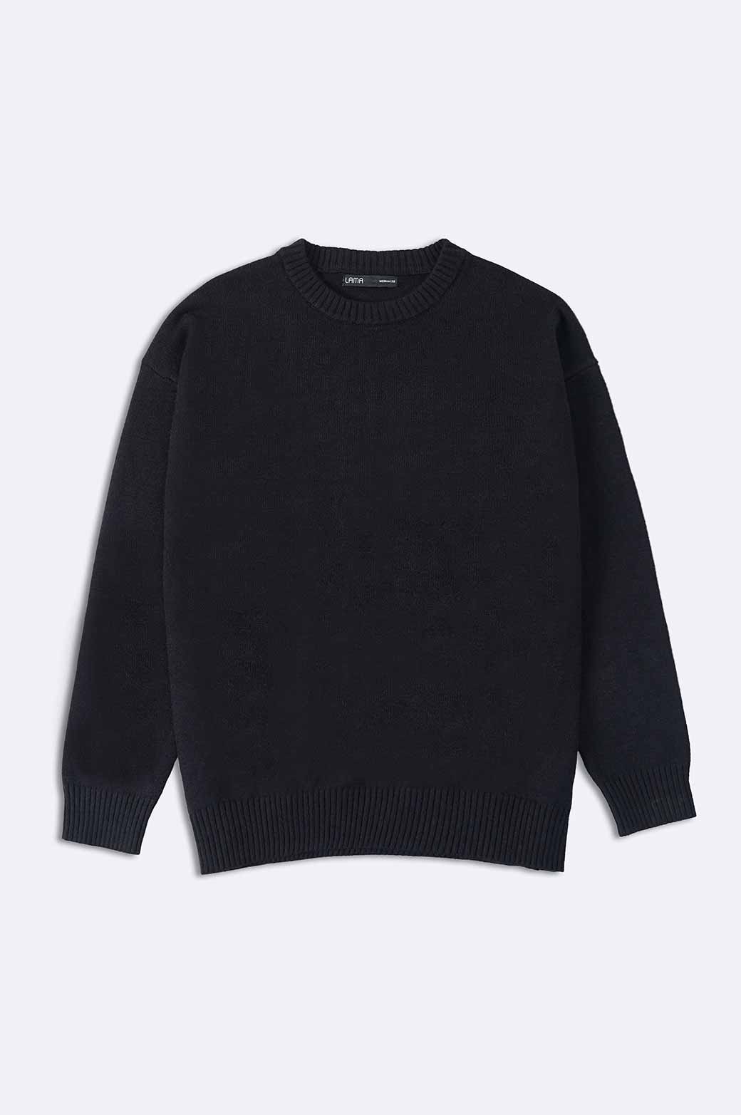 BLACK RELAXED CREW NECK SWEATER