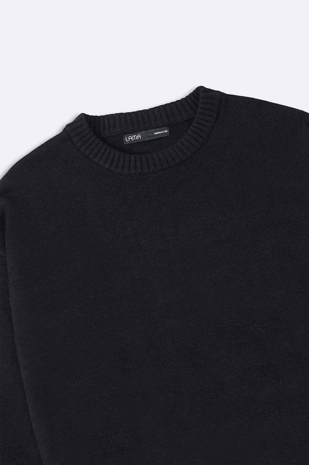 BLACK RELAXED CREW NECK SWEATER