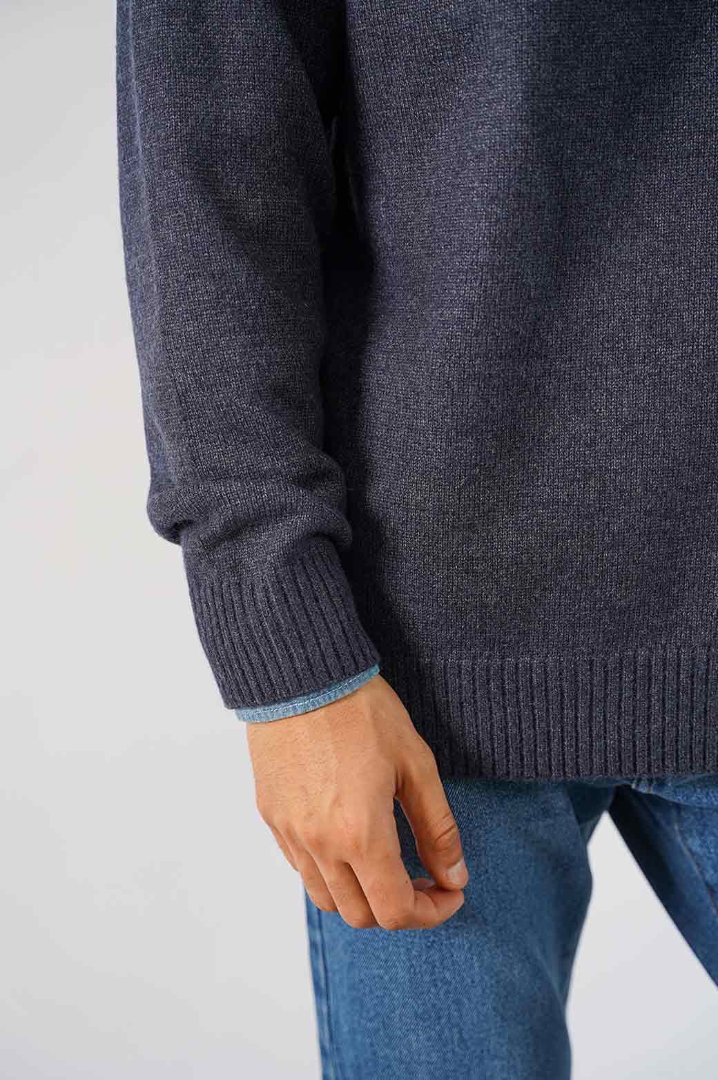 MELANGE NAVY RELAXED CREW NECK SWEATER