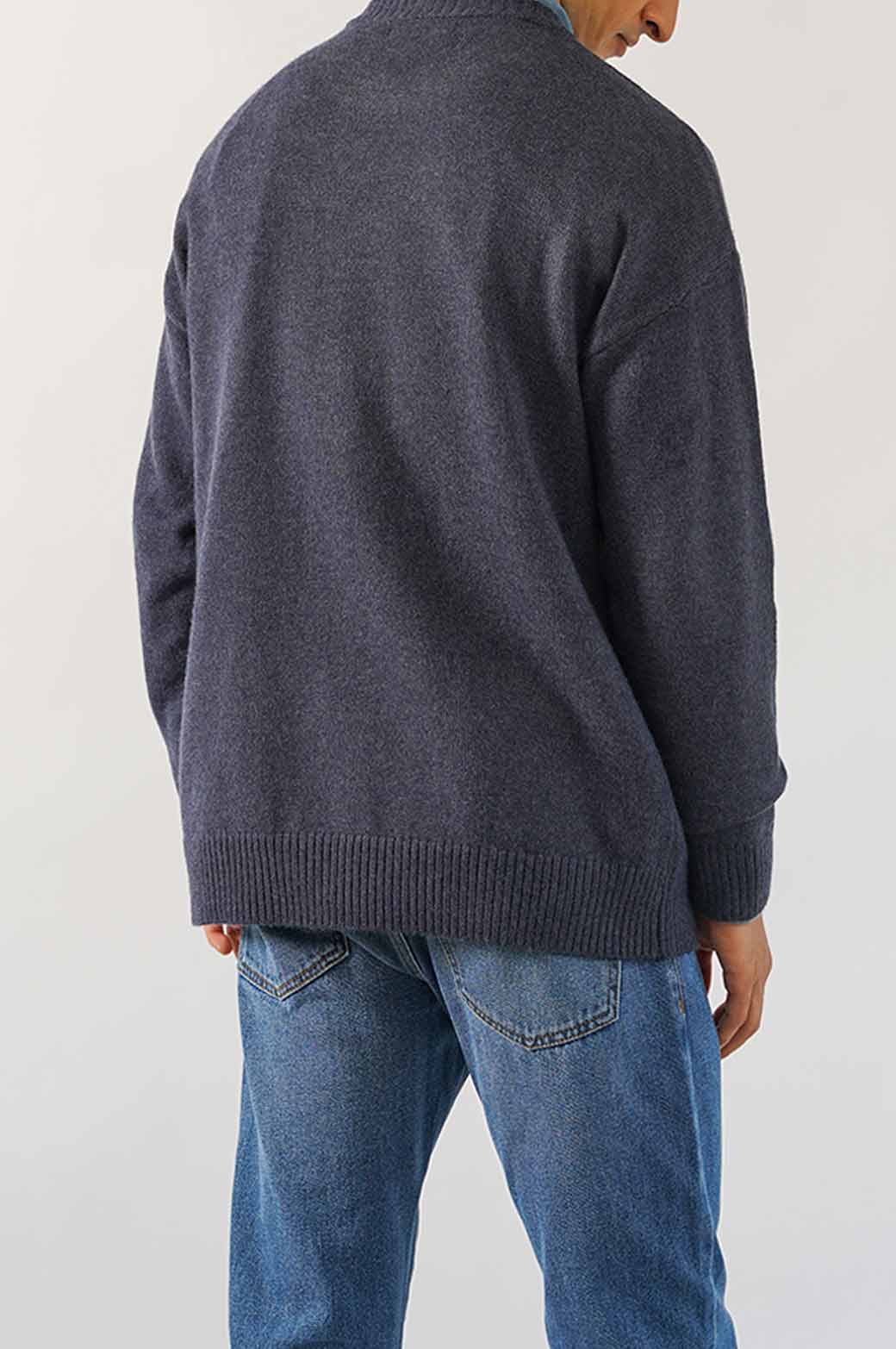 MELANGE NAVY RELAXED CREW NECK SWEATER