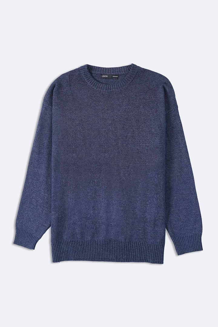 MELANGE NAVY RELAXED CREW NECK SWEATER