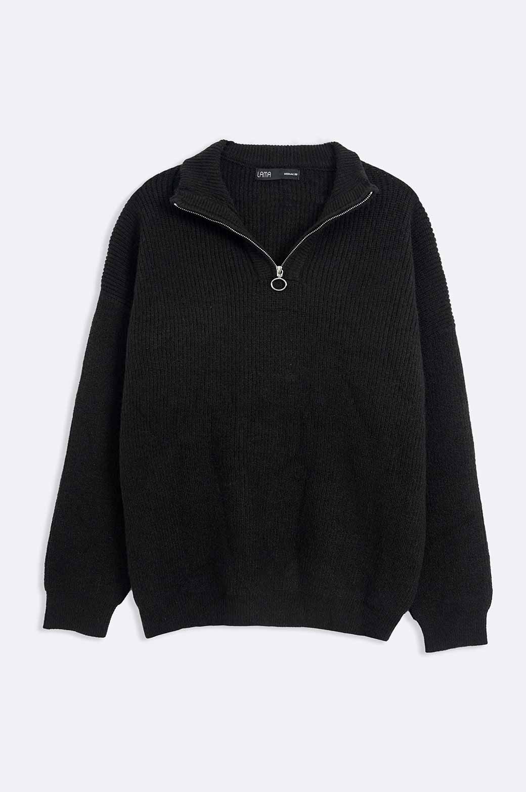 BLACK RELAXED MOCK NECK SWEATER