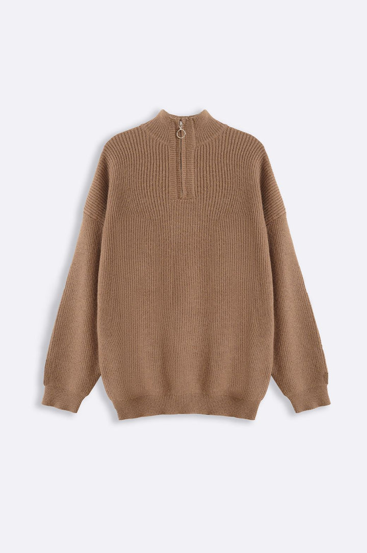 KHAKI RELAXED MOCKNECK SWEATER