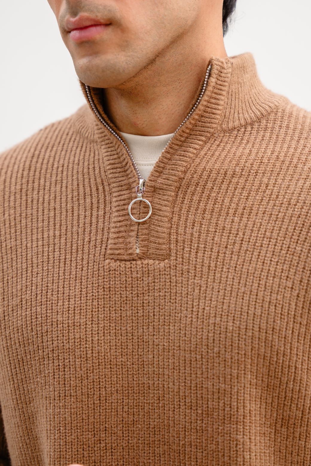 KHAKI RELAXED MOCKNECK SWEATER