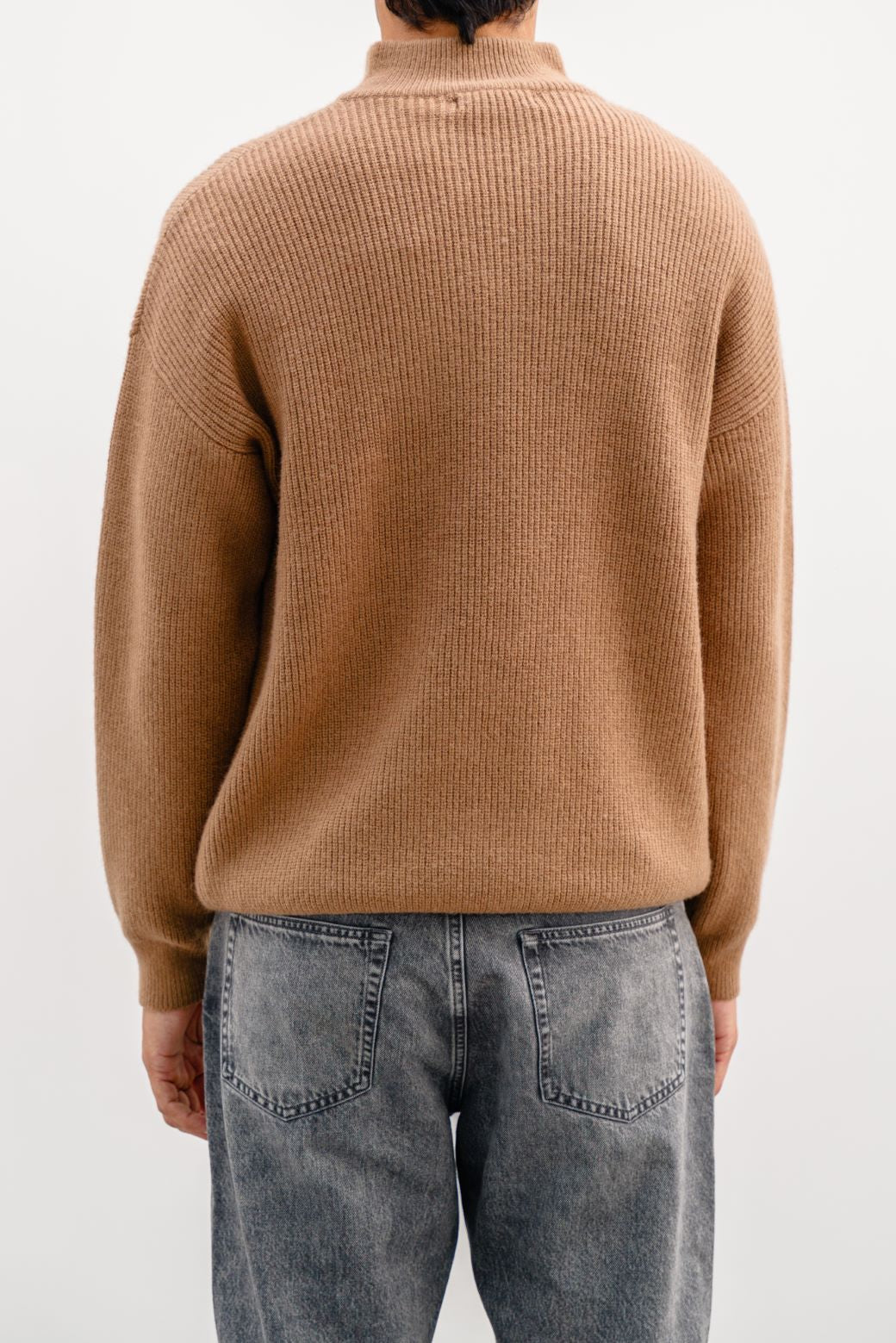 KHAKI RELAXED MOCKNECK SWEATER