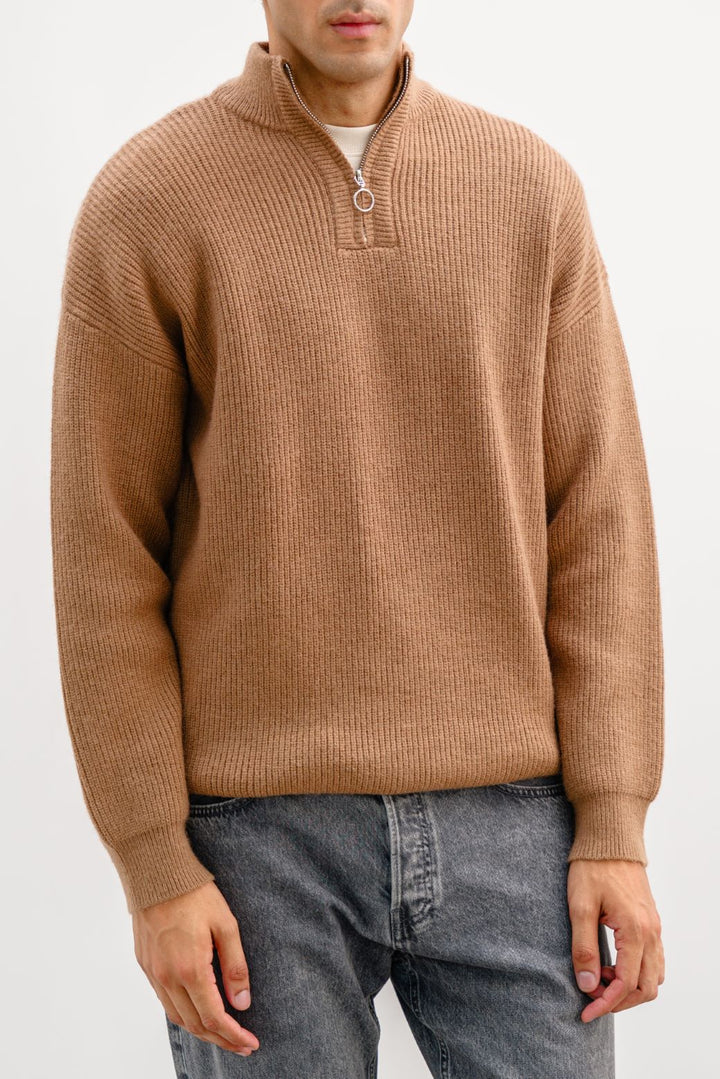 KHAKI RELAXED MOCKNECK SWEATER