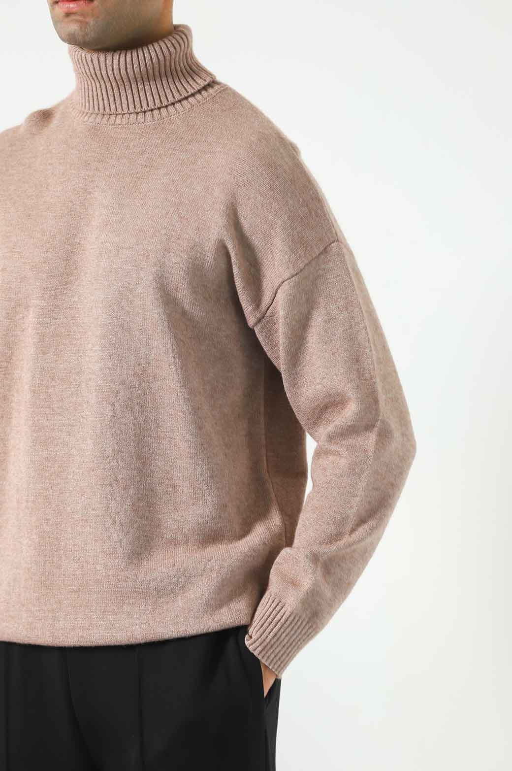 MELANGE BEIGE RELAXED HIGH-NECK SWEATER