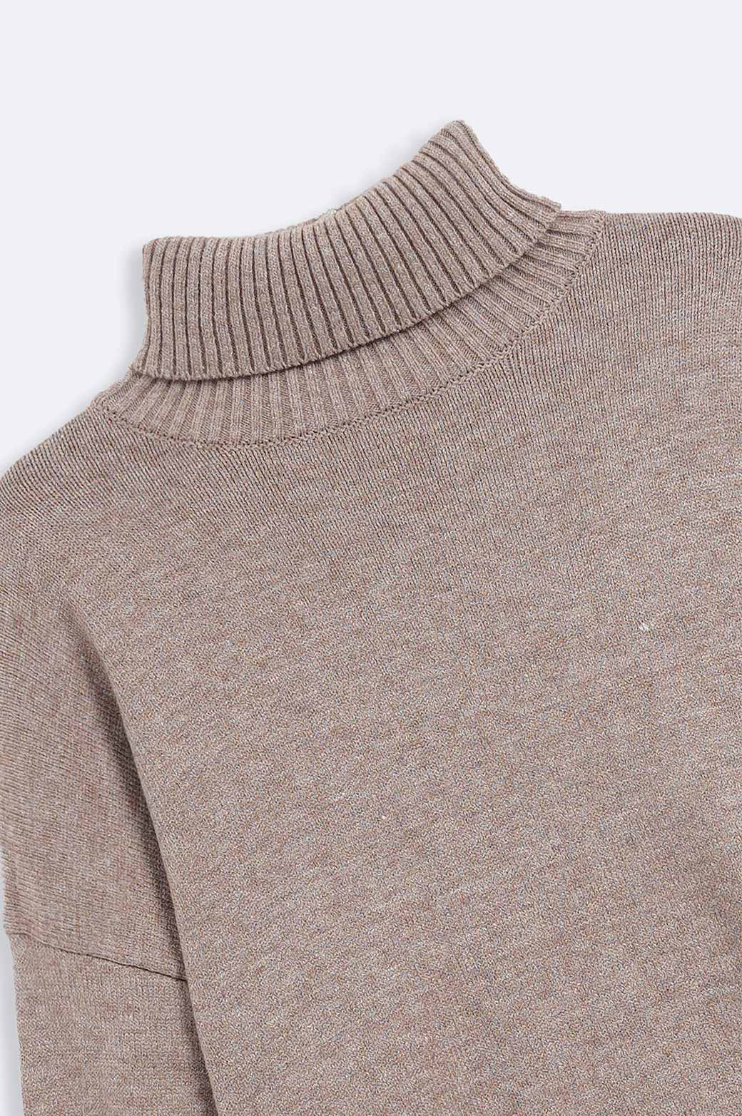MELANGE BEIGE RELAXED HIGH-NECK SWEATER