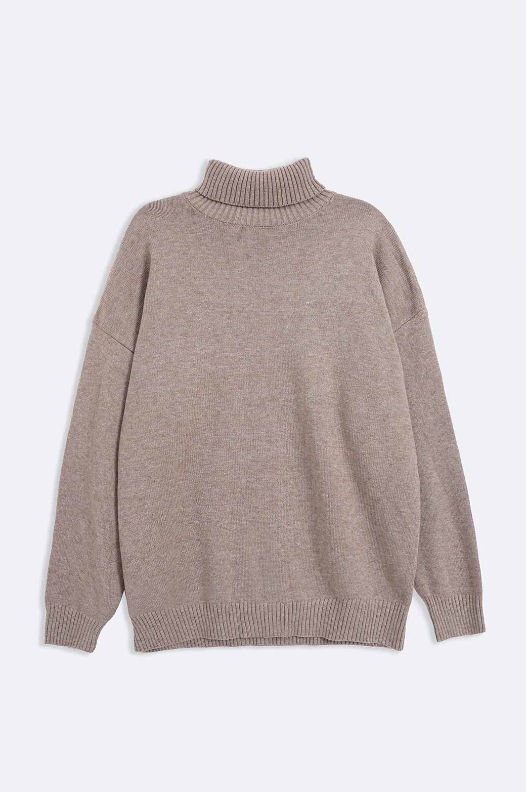 MELANGE BEIGE RELAXED HIGH-NECK SWEATER