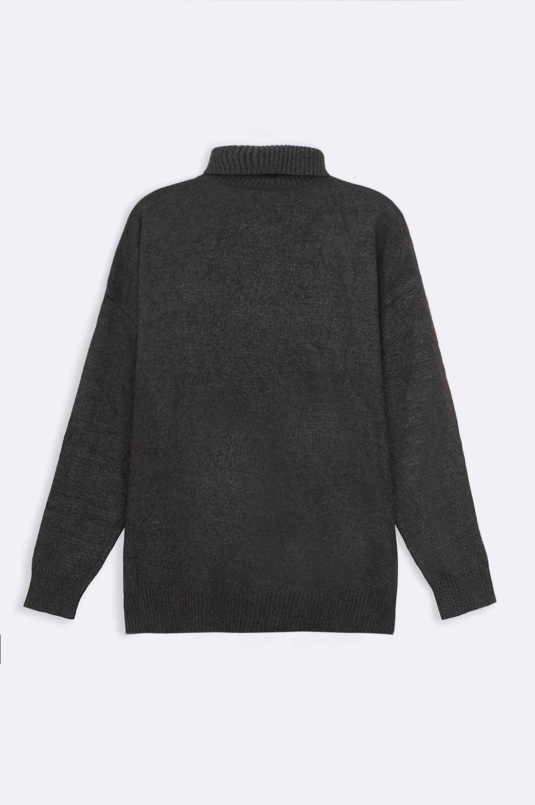 MELANGE BLACK RELAXED HIGH NECK SWEATER