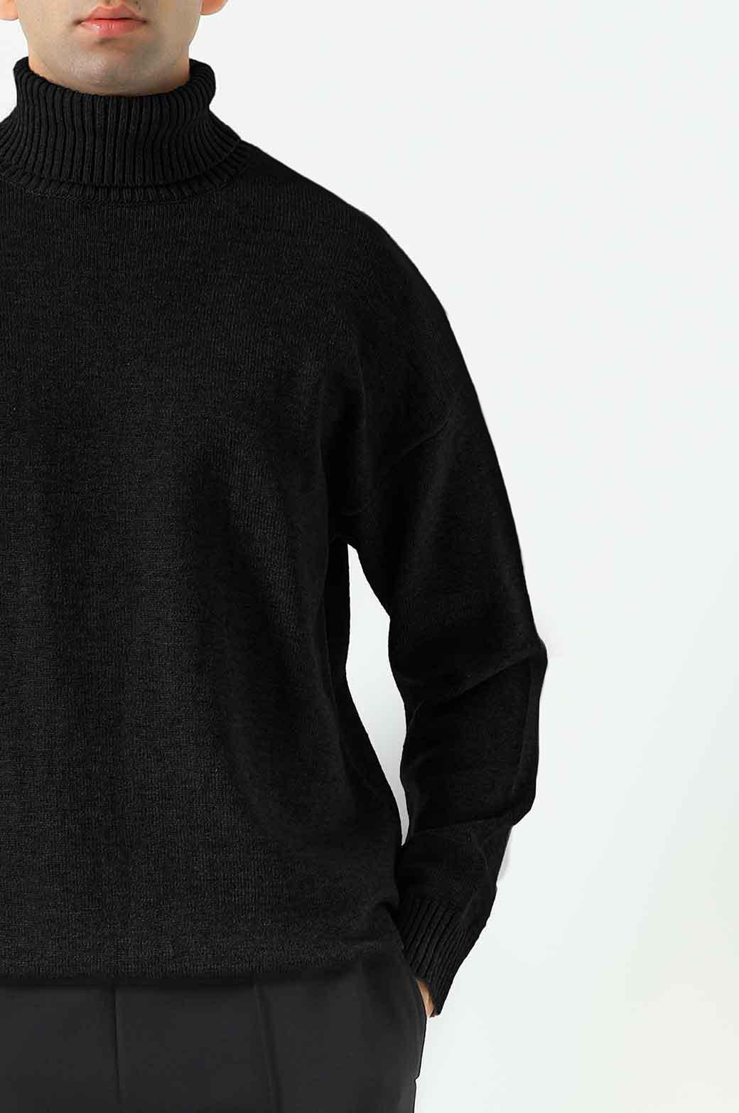 MELANGE BLACK RELAXED HIGH NECK SWEATER