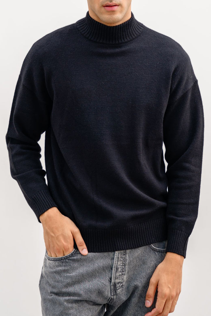 BLACK HIGH CREW JUMPER