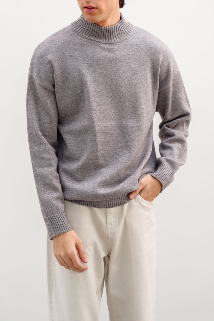 HEATHER GREY HIGH CREW JUMPER