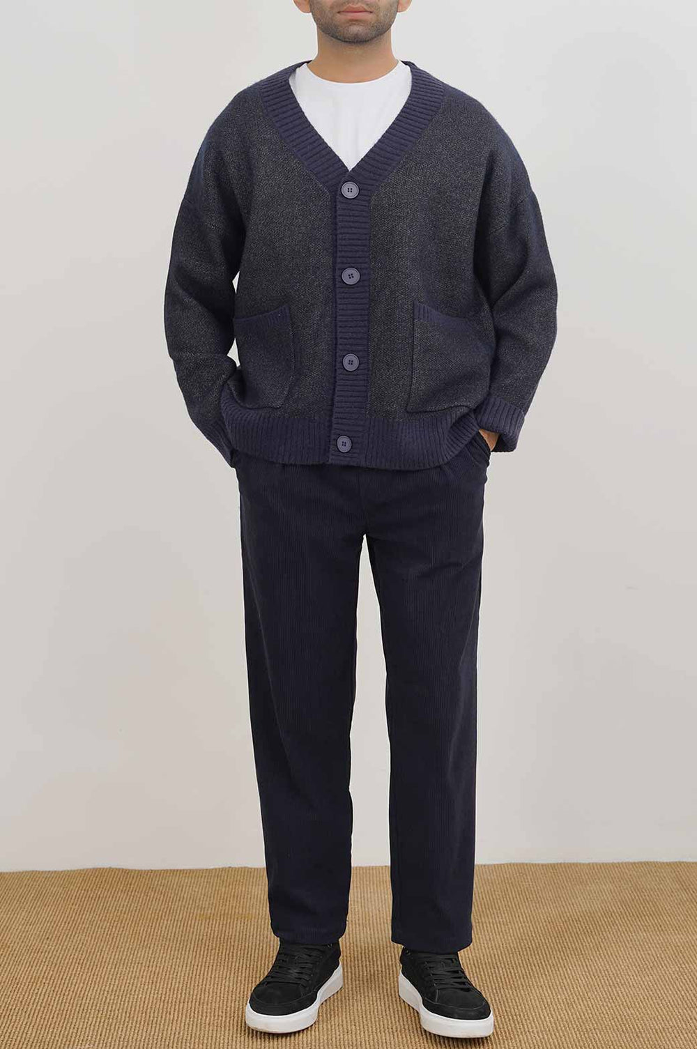 MELANGE NAVY RELAXED CARDIGANS