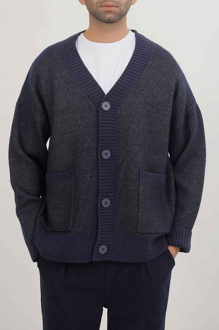 MELANGE NAVY RELAXED CARDIGANS