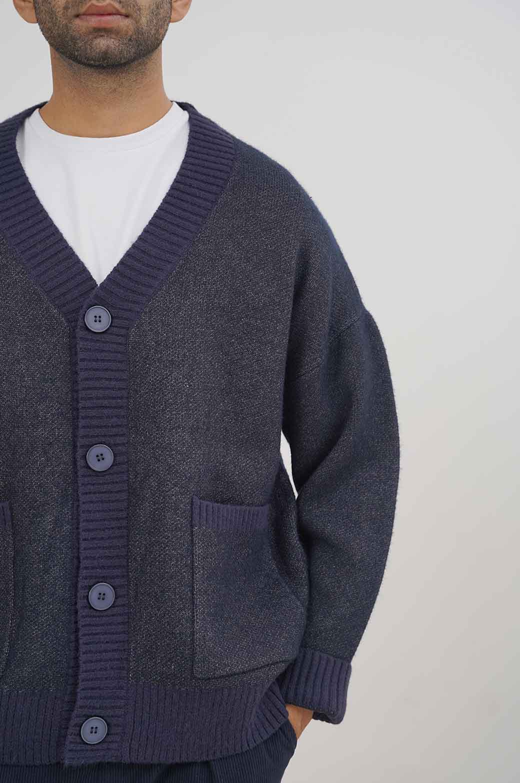 MELANGE NAVY RELAXED CARDIGANS