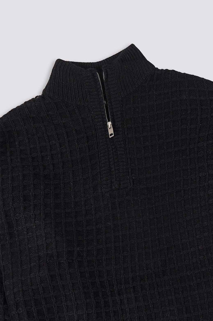 BLACK RELAXED MOCK NECK SWEATER