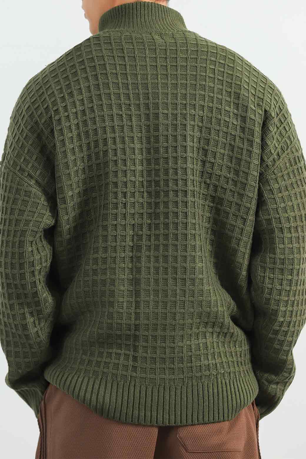 GREEN RELAXED MOCK NECK SWEATER