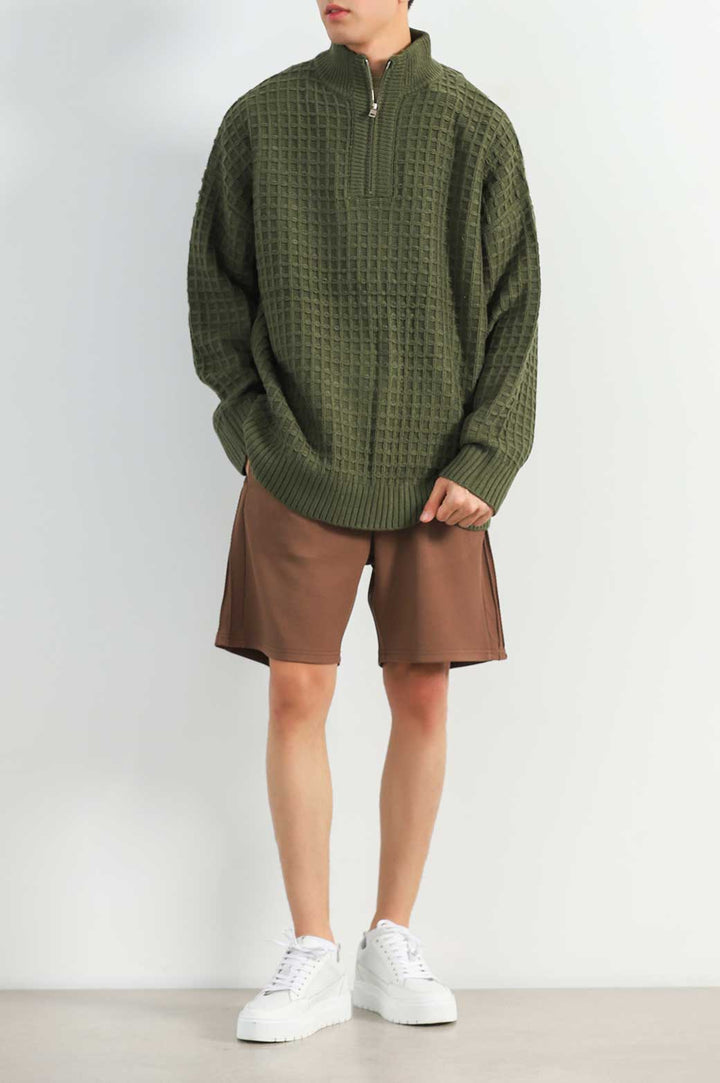 GREEN RELAXED MOCK NECK SWEATER