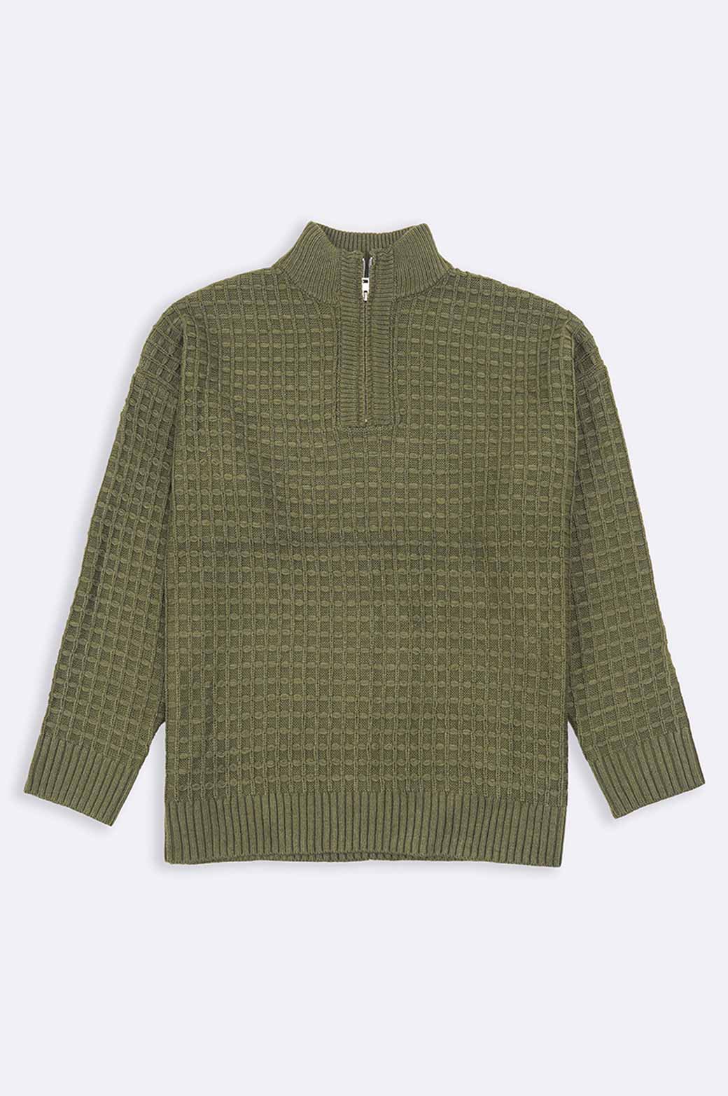 GREEN RELAXED MOCK NECK SWEATER