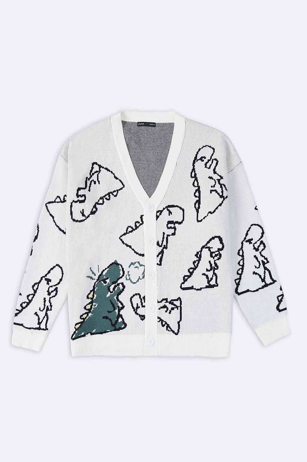 CREAM RELAXED GRAPHIC CARDIGAN