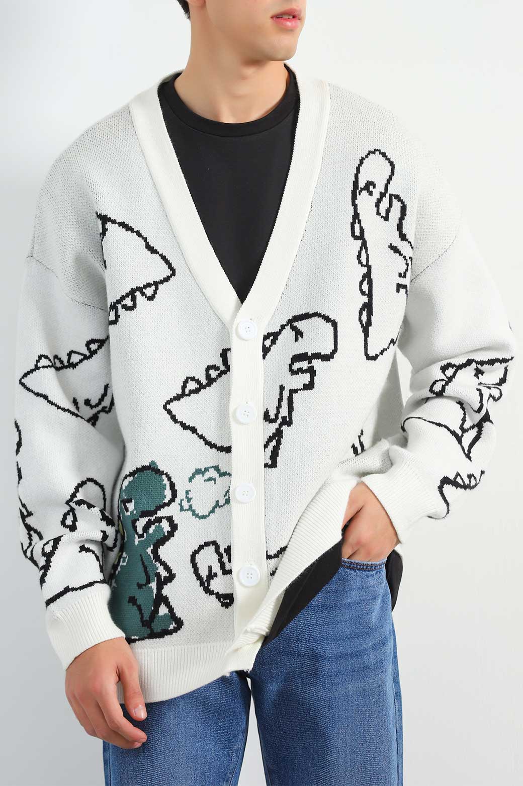 CREAM RELAXED GRAPHIC CARDIGAN
