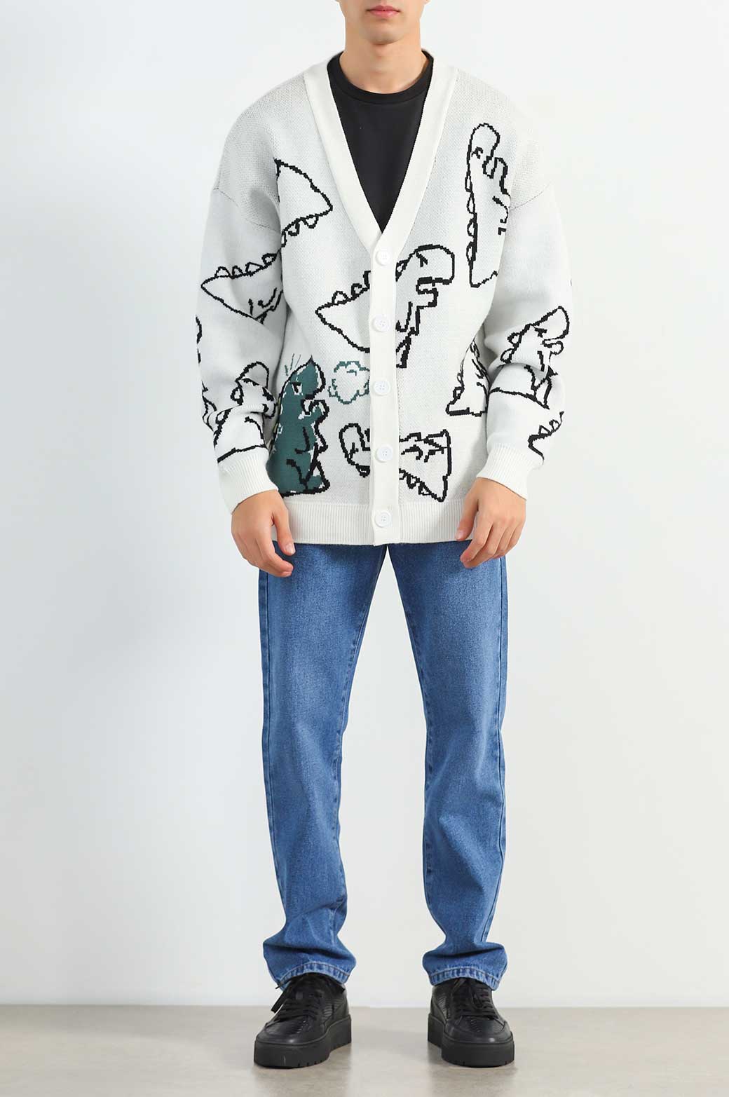 CREAM RELAXED GRAPHIC CARDIGAN