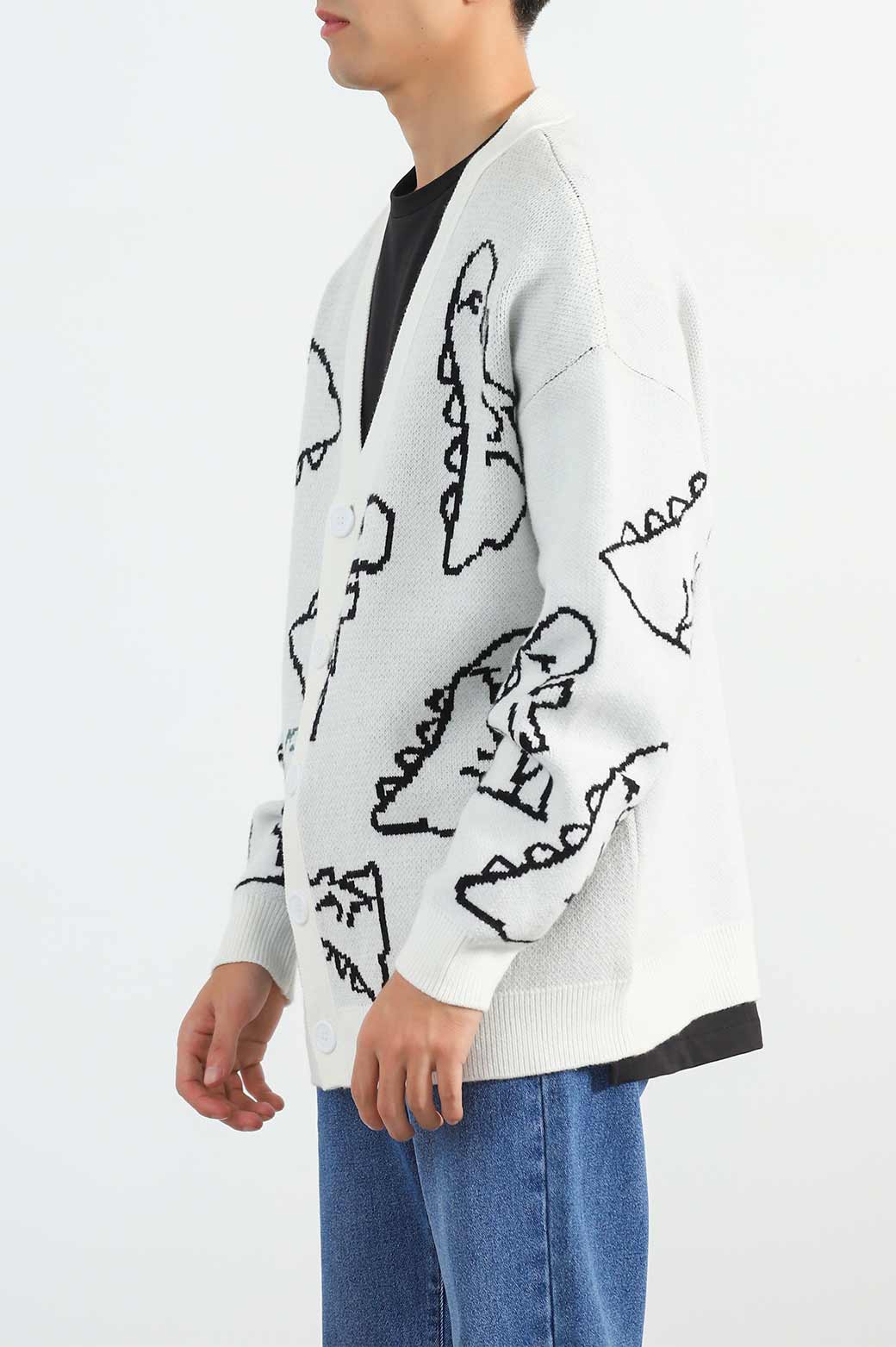 CREAM RELAXED GRAPHIC CARDIGAN