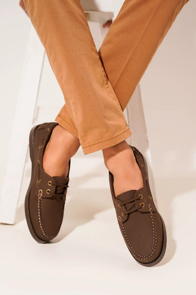 Coffee Man Suede Boat Shoes