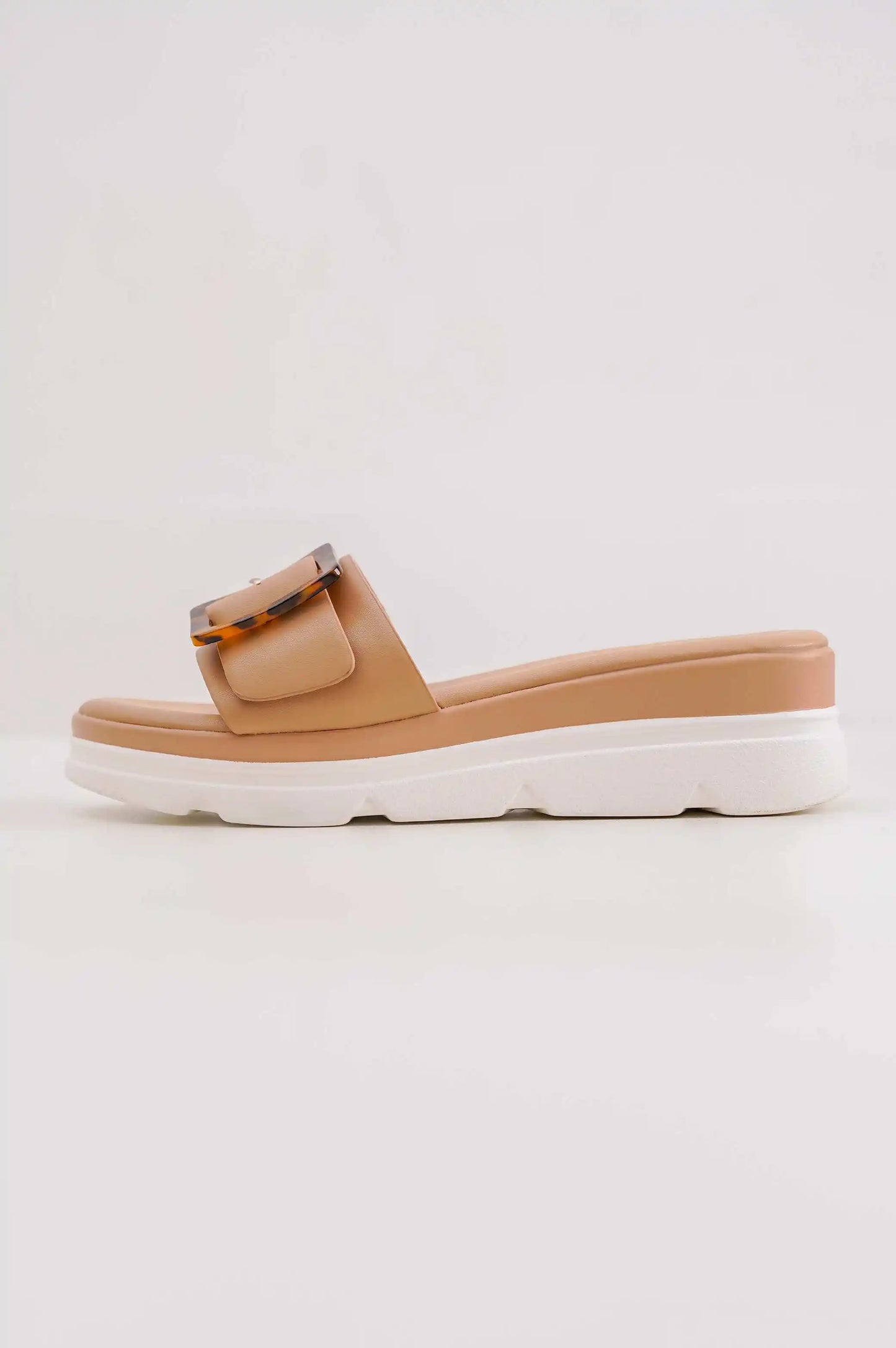 BEIGE BUCKLE MAMA SLIDES