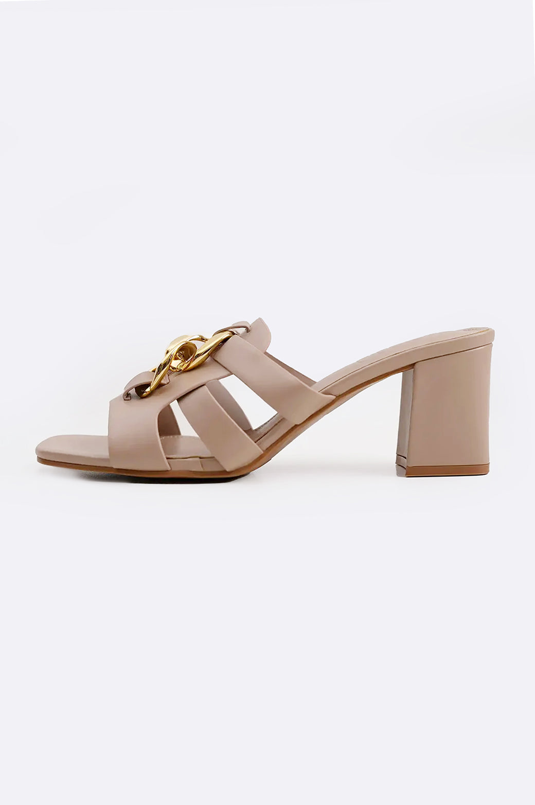 BEIGE CHAIN BLOCK HEELS